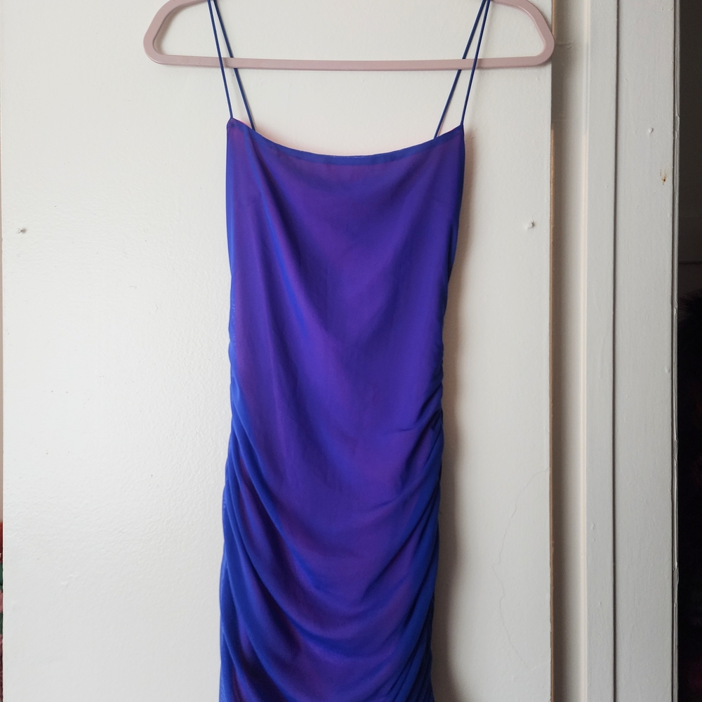 Purple Bodycon Mini Dress with Spaghetti Straps - Picture 4 of 6